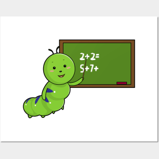 Caterpillar as Teacher with Blackboard in Class Posters and Art